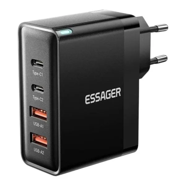 Carregador De Viagem Essager 100W GAN USB/USB-C Preto (MP)