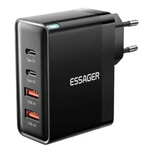 Carregador De Viagem Essager 100W GAN USB/USB-C Preto (MP)