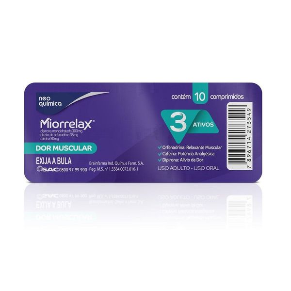 Analgésico Miorrelax Dipirona 300mg + Orfenadrina 35mg + Cafeína 50mg 10 Comprimidos Analgesico Miorrelax Dipirona 300mg + Orfenadrina 35mg + Cafeina 50mg 10 Comprimidos