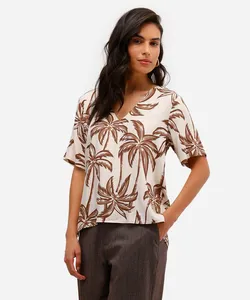 blusa feminina de viscose folhagens bege M