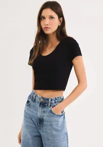 Blusa Feminina Cropped Com Elastano - Preto XP