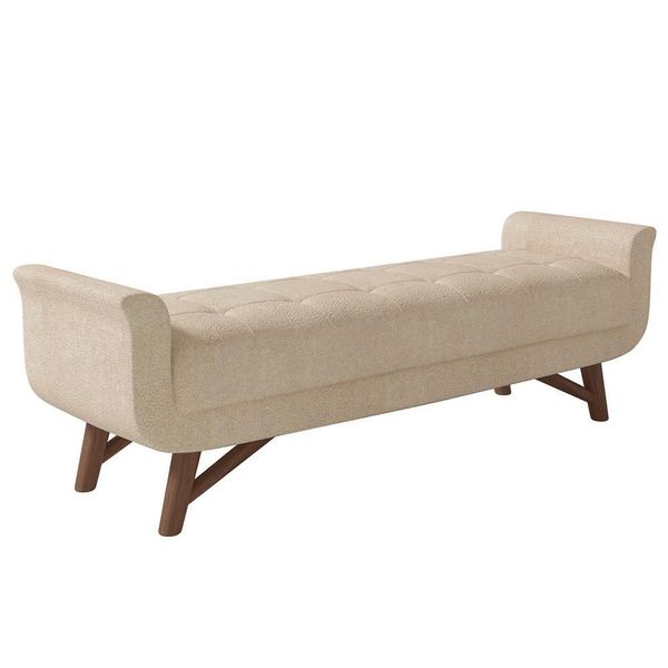Puff Recamier Calçadeira 160cm Base Madeira Neville P02 Bouclé Bege - Mpozenato
