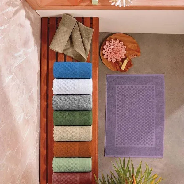 Toalha De Piso Horus 70x50 Cm Antiderrapante 1 Peça 100% Algodão - Damasco
