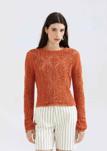 Blusão Feminino Em Tricô Texturizado - Laranja G