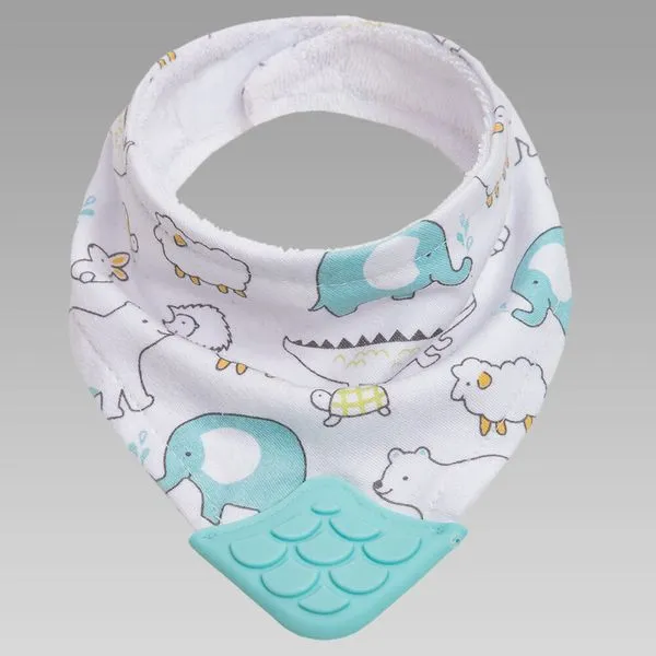 Babador Bandana com Mordedor Animais Azul - 15284 Animais Azul - 15284 Animais Azul - 15284