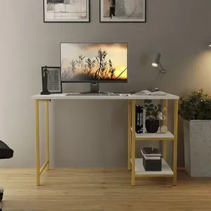 Escrivaninha Mesa Office Estudo Estilo Industrial 110cm Klm Dourado-off White