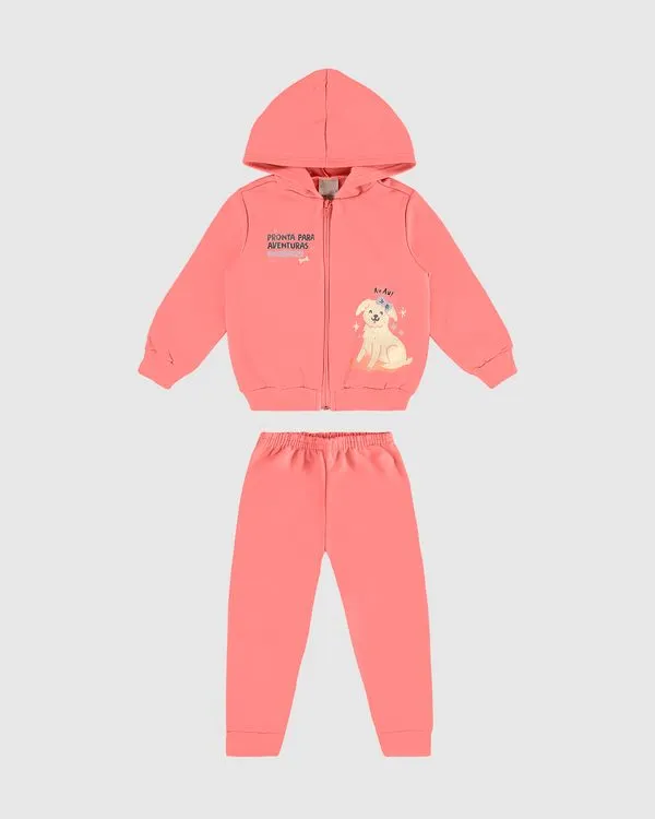 Conjunto Infantil Menina Jaqueta Com Estampa Moletom Flanelado Malwee Kids Rosa - 8