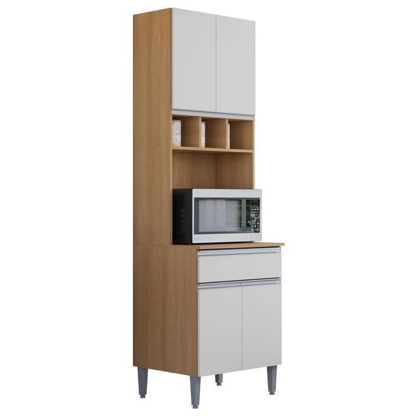 Paneleiro Microondas 202x61cm Andreia Amendoa Branco Reajl Moveis Amendoa Branco