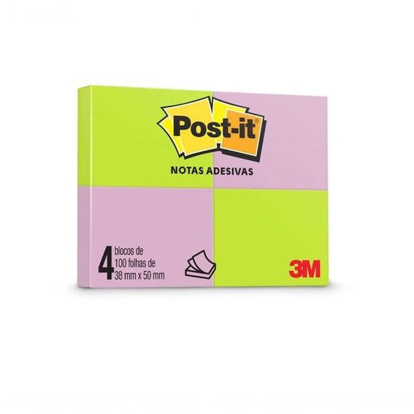 Post-it Neon Sortidos 4 Blocos De 100 Folhas 38x50mm Ht653 - Hb004088314 - 3m Post-it Neon Sort 100f 4bl 38x50 Ht653