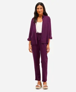 calça jogger feminina com linho roxo P