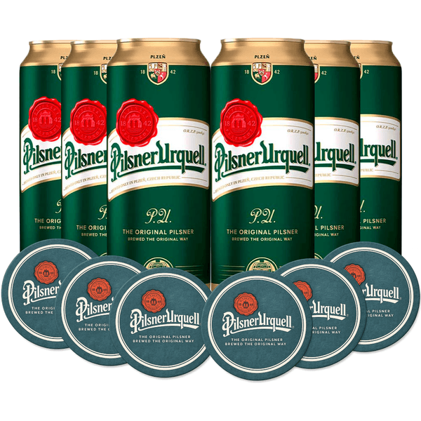 Kit 6 Cervejas Tcheca Pilsner Urquell 500ml + 6 Porta Copo Grátis