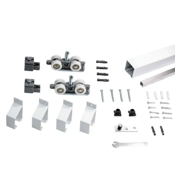 Kit para Porta de Correr Côncavo com Suporte Roldana 4 Rodas 2 Metros Branco 00725 Perfil Kit Porta de Correr Côncavo Suporte Roldana 4 Rodas 2M Branco 00725 Perfil