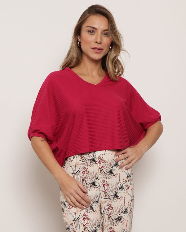 Blusa Feminina Canelada Manga Morcego Rosa P