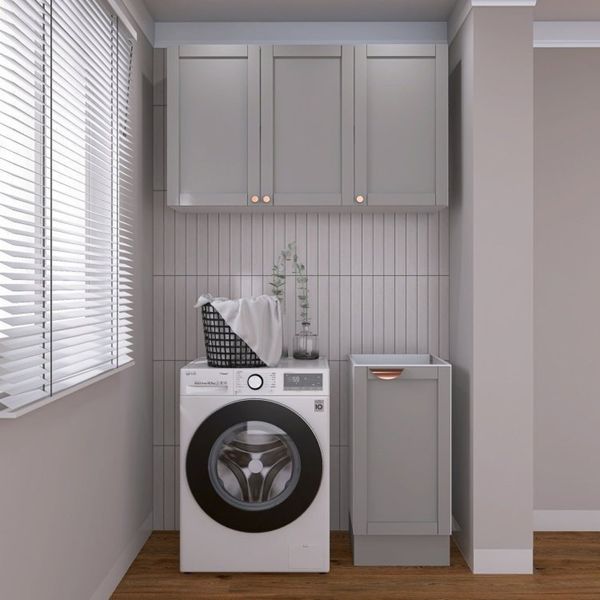 Lavanderia Modulada 2 Peças sem Tampo 1 Armário Aéreo 3 Portas 1 Balcão CabeCasa MadeiraOriginals Cinza/Branco