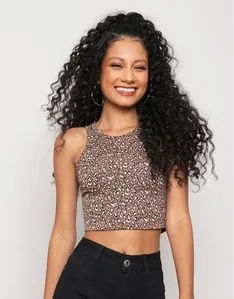 Regata Feminina Cropped Animal Print Marrom P