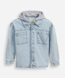 jaqueta oversized jeans infantil com capuz removível azul 8