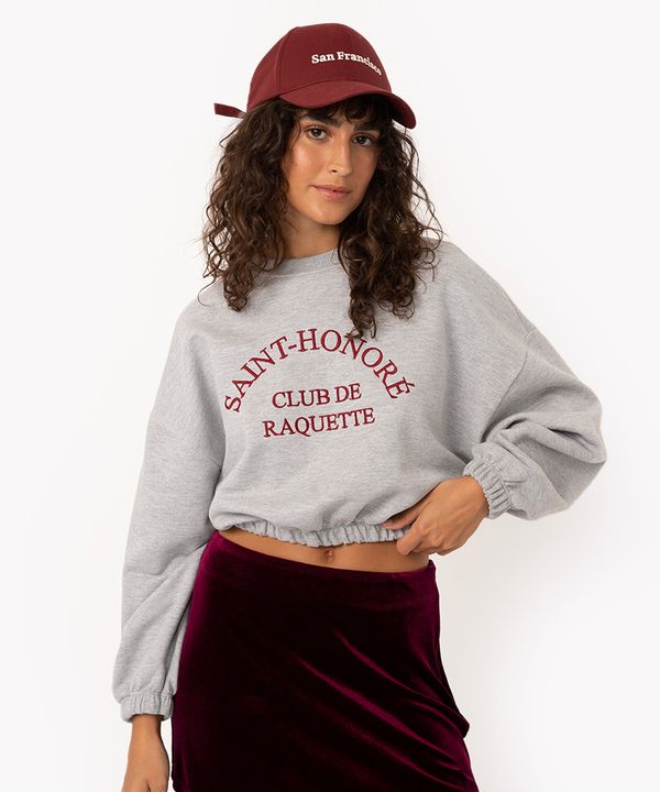 blusa cropped de moletom saint honoré com elástico cinza mescla P