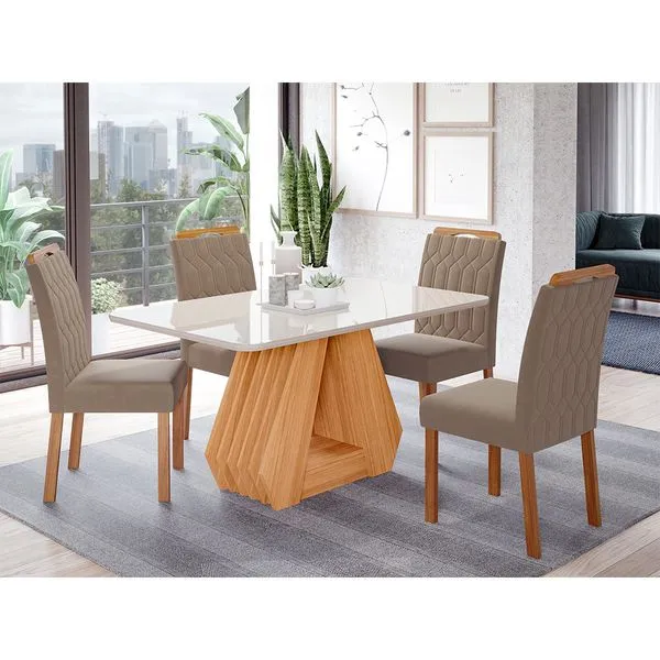 Conjunto Sala de Jantar Ágata Tampo em MDF e Vidro Com 4 Cadeiras Paola Cimol NATURE/OFF/MAD/JOLI