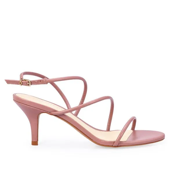 Sandália Salto Médio Fino Couro Rosa Malva 38
