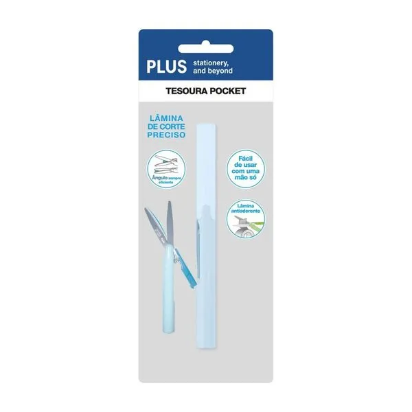 Tesoura Pocket Antiaderente Plus Pentel Azul Pastel