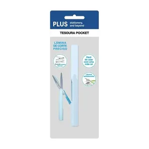 Tesoura Pocket Antiaderente Plus Pentel Azul Pastel
