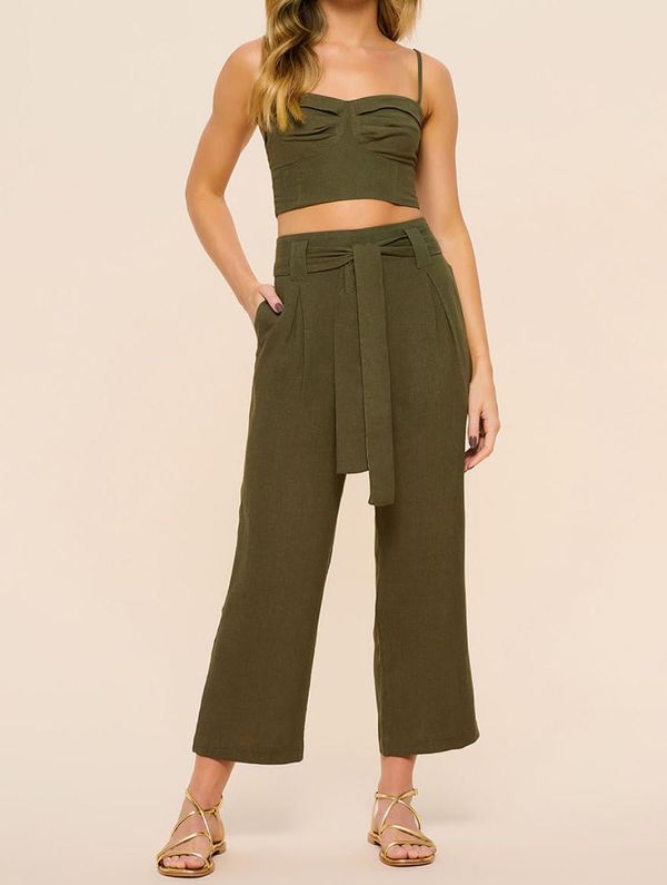 Cropped Regata em Linho Mawi ARMY GREEN G