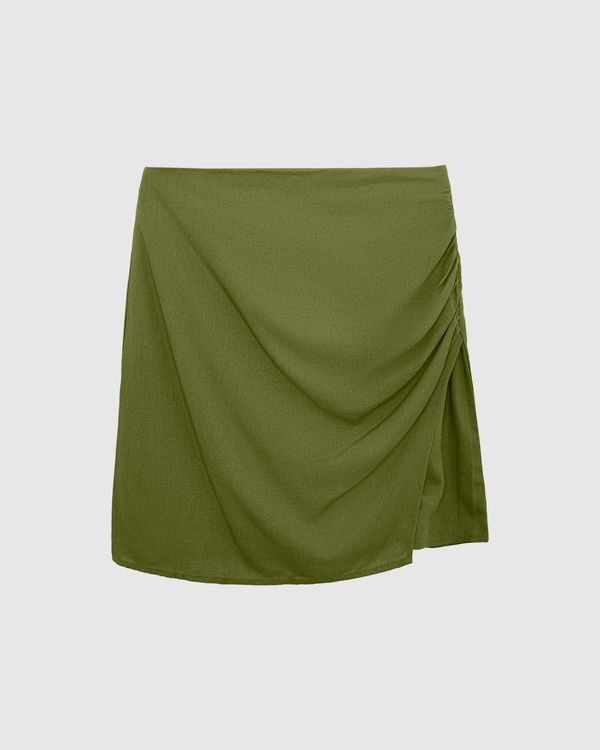 Saia Feminina Franzido Frontal Em Viscolinho Verde - M