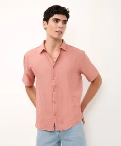camisa manga curta texturizada rosa PP