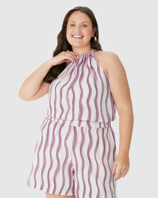 Blusa Feminina Plus Size Evasê Amarração Costas Em Viscolinho Texturizado Off White - G2
