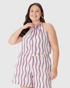 Blusa Feminina Plus Size Evasê Amarração Costas Em Viscolinho Texturizado Off White - G2