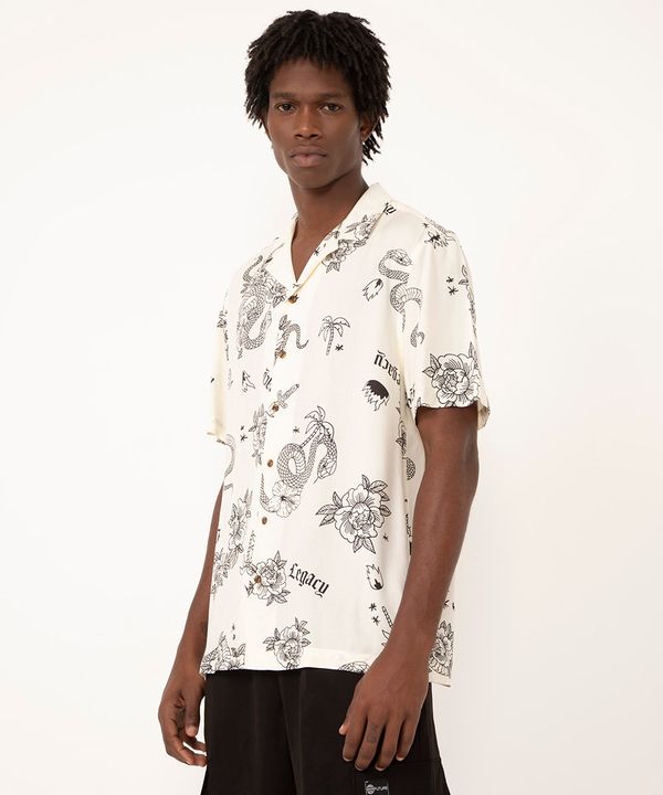 camisa de viscose manga curta serpente off white PP