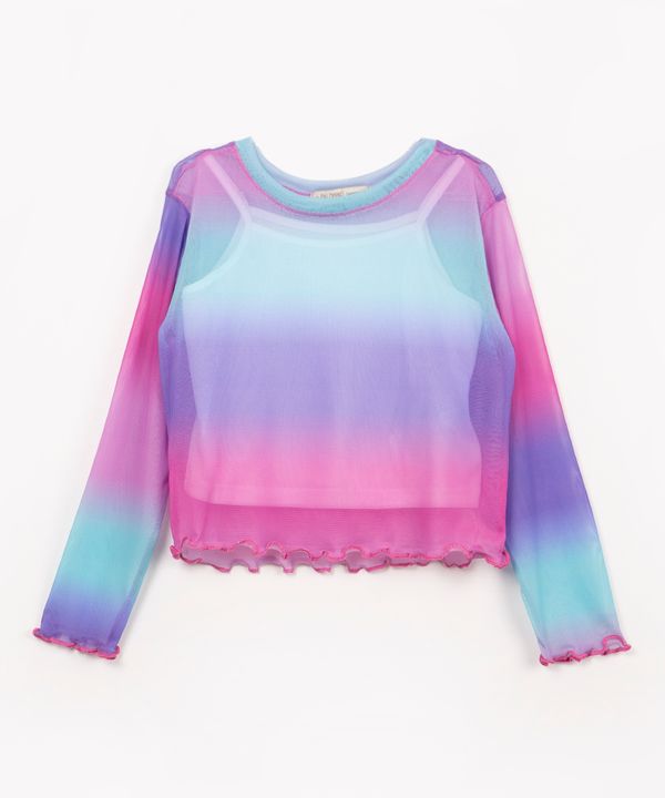 blusa infantil de tule degradê manga longa colorido 6