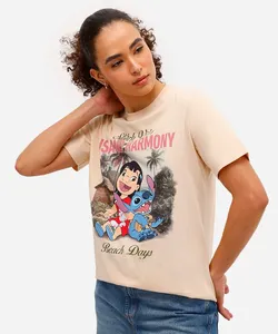 camiseta feminina de algodão stitch bege M