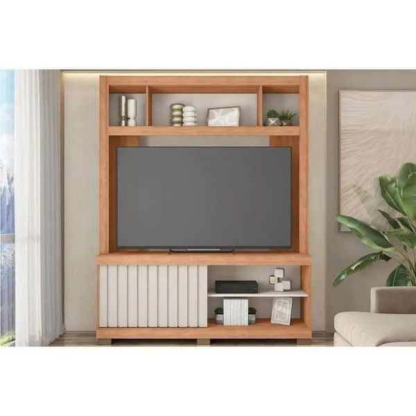 Estante P- Sala Até 65 Pol Cinne C- Ripado Pés 160x203cm Freijo-off White - Caemmun