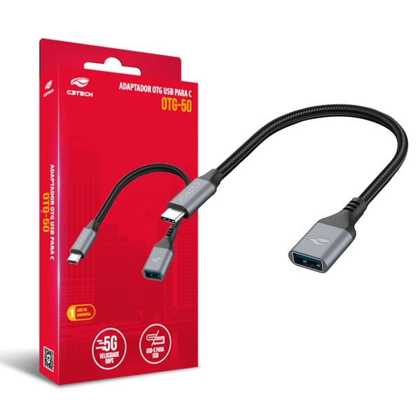 Cabo Adaptador OTG USB para USB-C 5Gbps OTG-50 C3Tech