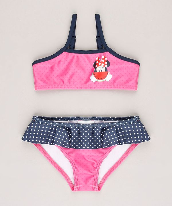 Biquíni Infantil Minnie com Melancia e Babado Proteção UV50+ Rosa 4