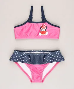 Biquíni Infantil Minnie com Melancia e Babado Proteção UV50+ Rosa 3
