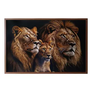 Quadro Decorativo Leões Moldura Cx Alta 100x66 Titulo Moldura Madeira