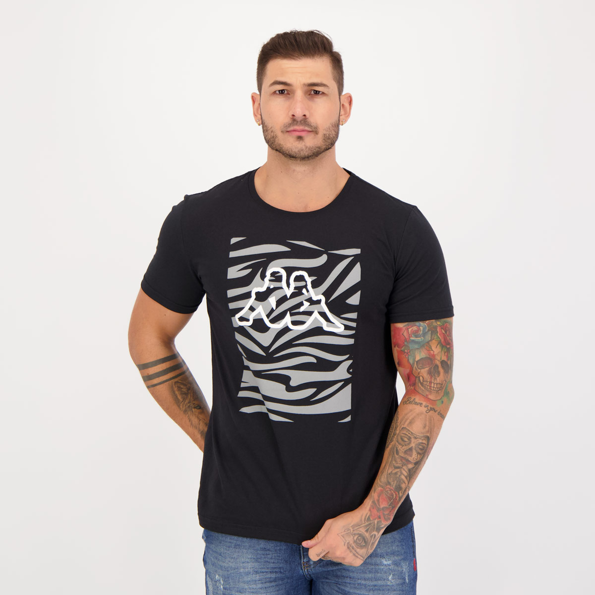 Camiseta Kappa Estampada Zebra Preta