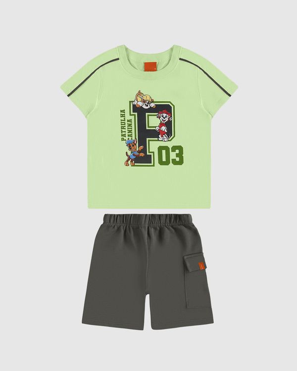 Conjunto Infantil Menino Camiseta Detalhe Listra Patrulha Canina Malwee Kids Verde - 1