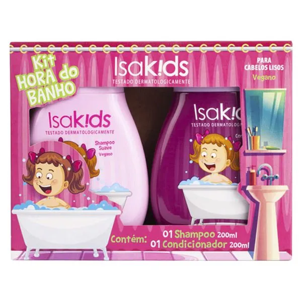 Kit Shampoo E Condicionador Isakids Hora do Banho Cabelos Lisos 200ml