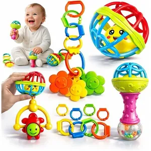 Kit Chocalho para Bebe 8 Pecas Brinquedo Educativo Sensorial Mordedor Infantil Colorido Desenvolvimento Motor Kit Chocalho para Bebe 8 Pecas Brinquedo Educativo Sensorial Mordedor Infantil Colorido