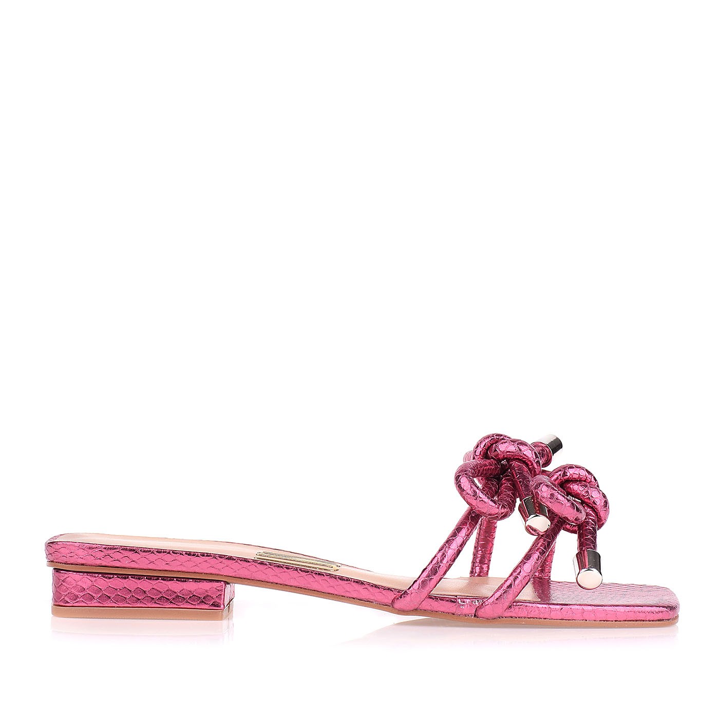 Flat Salto Baixo Metal Serpente Pink