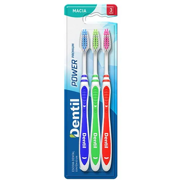 Escova De Dente Dentil Power Premium Macia 3 Unidades