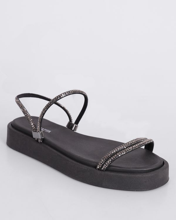 Sandália Flatform Feminina Donatta com Tiras e Strass Preto 37
