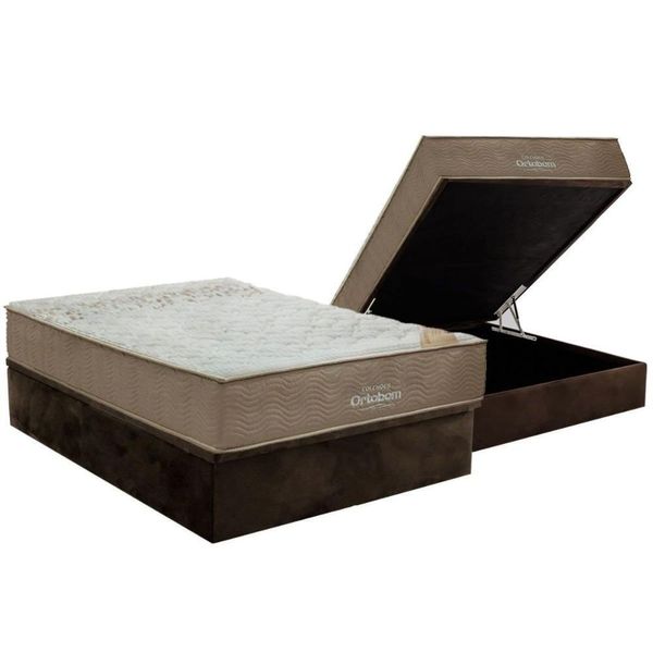 Kit Cama Box Baú Casal D33 Viscomemory Euro Pillow Suede Marrom Ortobom