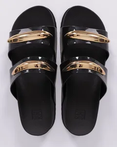Sandália Feminina Slide Zaxy com Detalhe Metal Preta 33/34