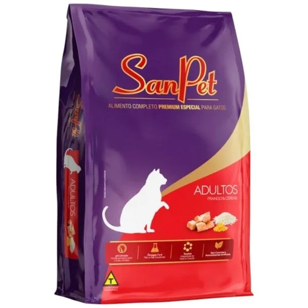 Ração Gatos Adultos San Pet Frango E Cereais 1kg (MP)