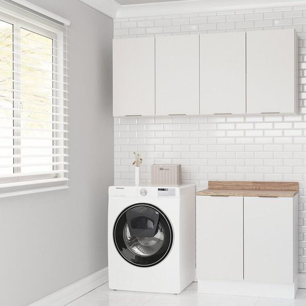 Lavanderia Modulada 3 Peças 2 Armários Aéreos 1 Balcão 2 Portas Ipanema CabeCasa MadeiraOriginals Branco
