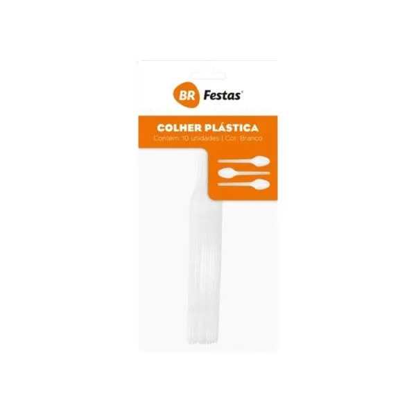 Colher Plástica BR Festas Sobremesa Branco 10 Unidades COLHER PLASTICO BR FESTAS SOBREMESA C/10